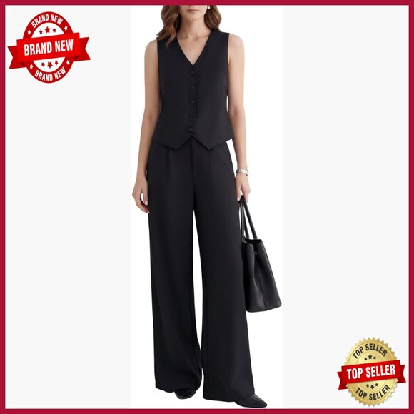 Wrinkle-Free Vest Pants Suit Set Premium Viscose Blend Business Casual